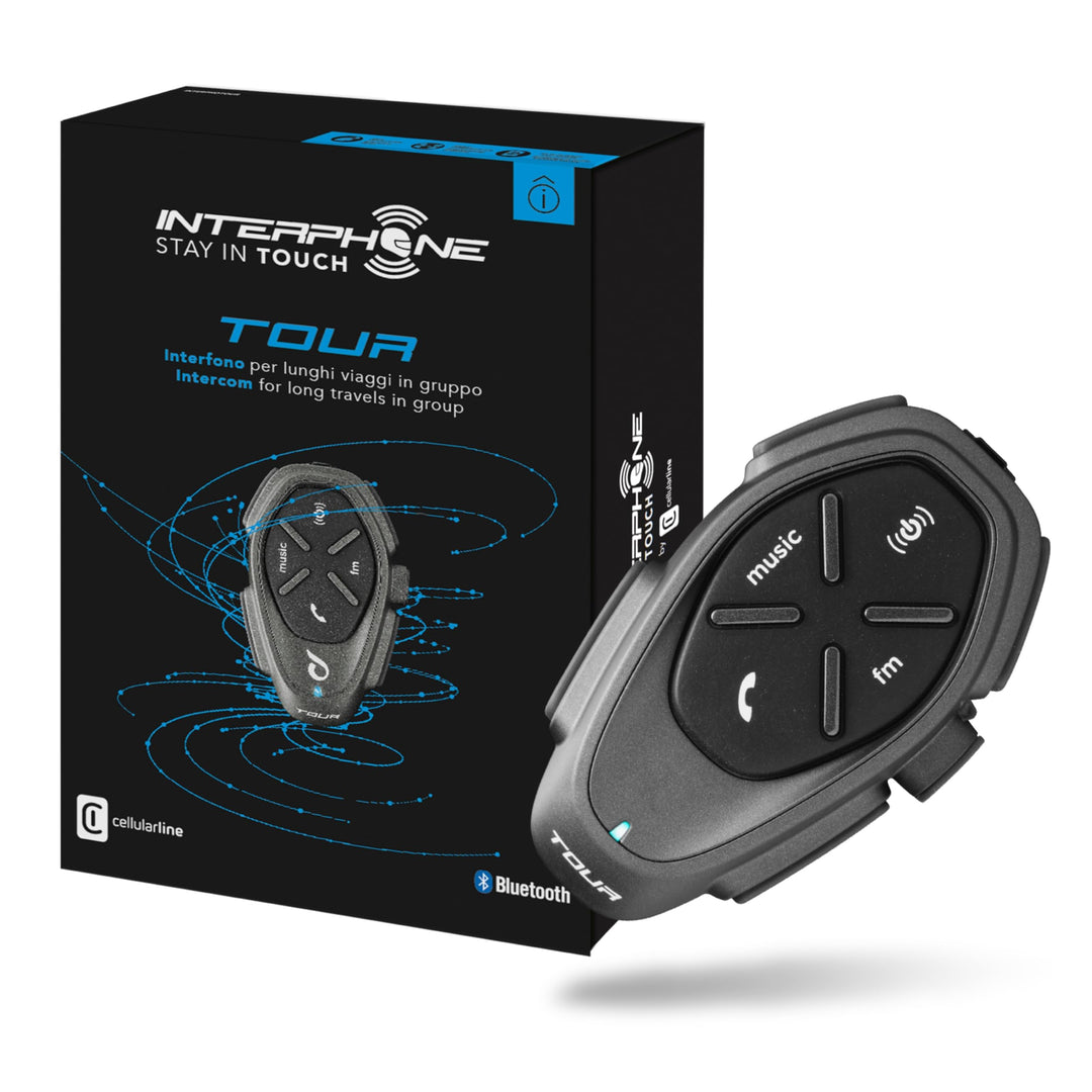 INTERPHONE Tour - Einzelpack - Bluetooth-Kommunikationssystem für Motorräder - Bis zu 4 Reiters, 1,5