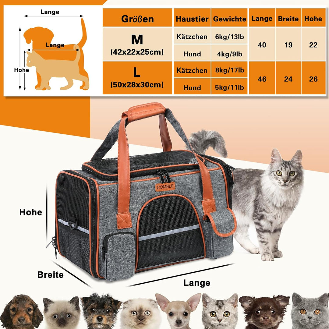 COMSLE Faltbare Transporttasche für Katze Hunde bis 7 kg L（50x28x30cm） Dunkelgrau, L（50x28x30cm） Dun