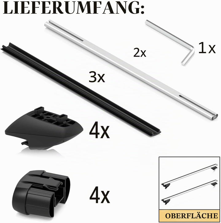 COWVIE Dachträger-Querstangen, verstellbar, Aluminium, 1 Paar 123 cm Silver, 123 cm Silver