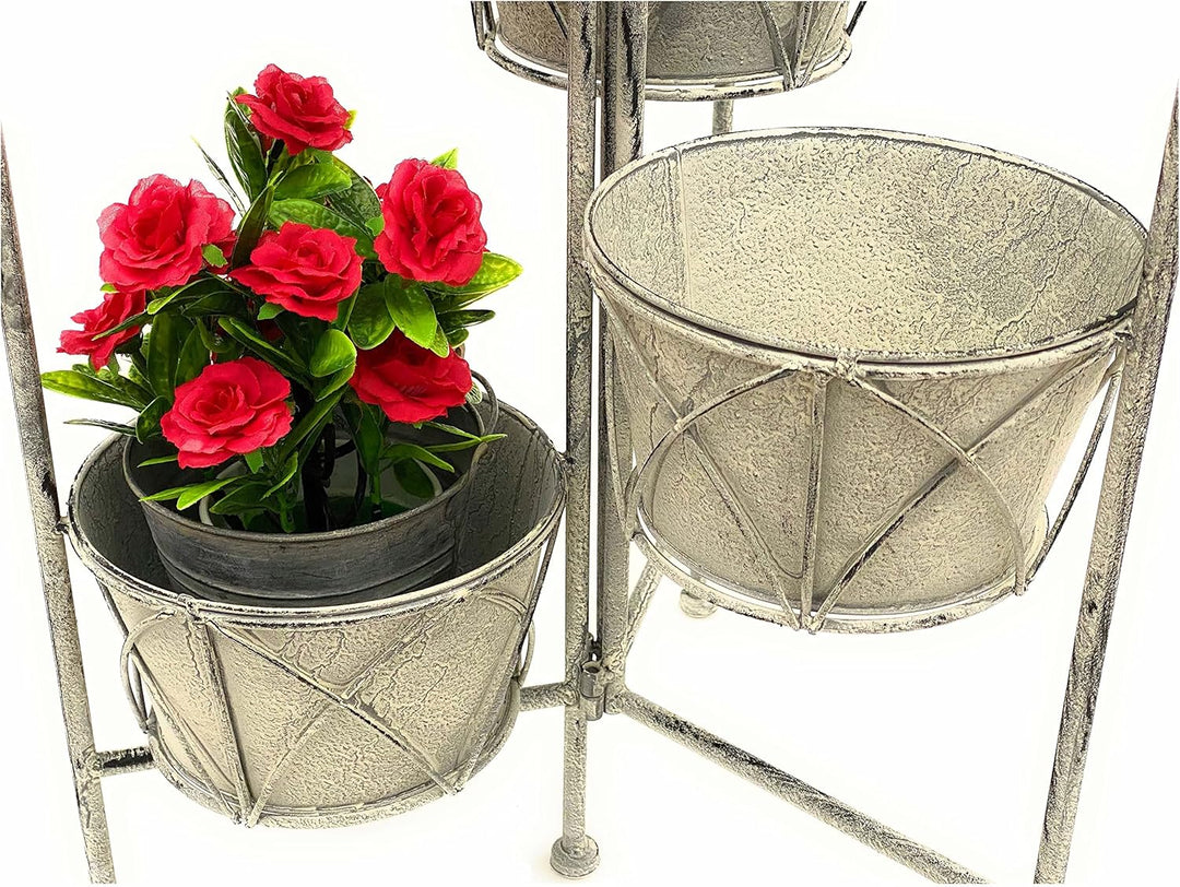 DanDiBo Blumentreppe Innen Metall Weiss Grau 100 cm Blumenständer mit 4 Töpfe 96128 Blumenständer Bl