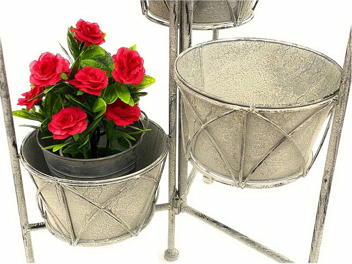DanDiBo Blumentreppe Innen Metall Weiss Grau 100 cm Blumenständer mit 4 Töpfe 96128 Blumenständer Bl
