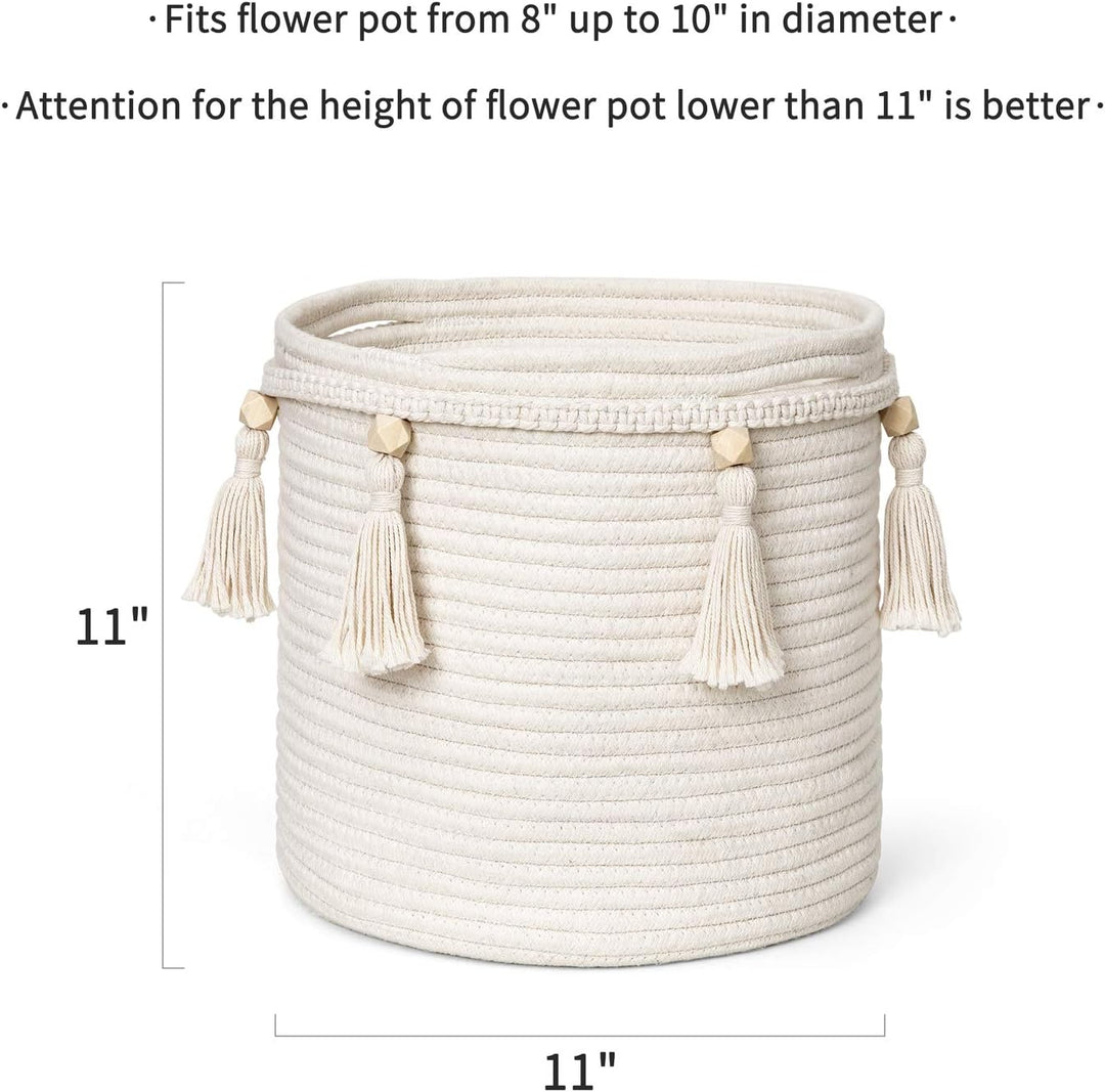 Mkono Makramee Dekorativer Baumwollseilkorb Boho Woven Quaste Schrank Aufbewahrungsbehälter Organize