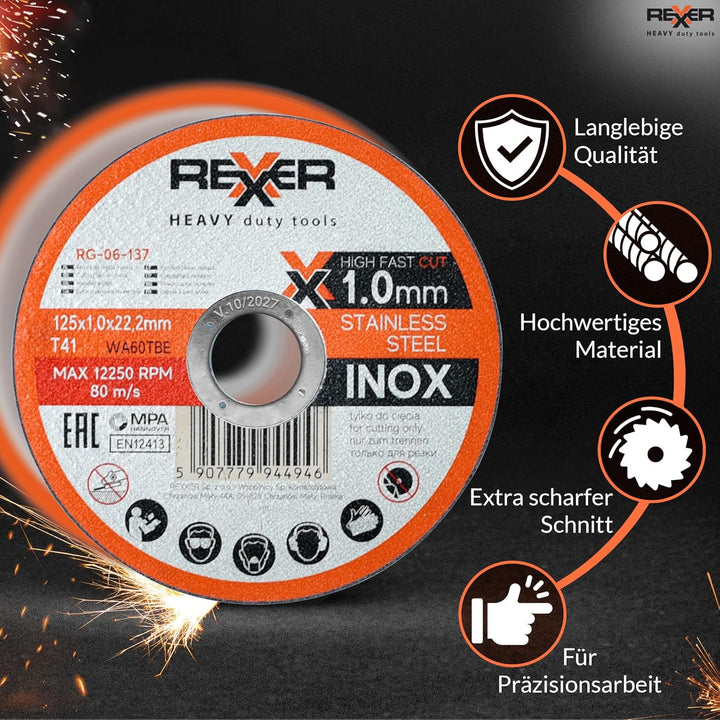 REXXER | Metalltrennscheibe | Korundscheibe | Für PVC und Kunststoffe | Zum Trennen von dickem und d