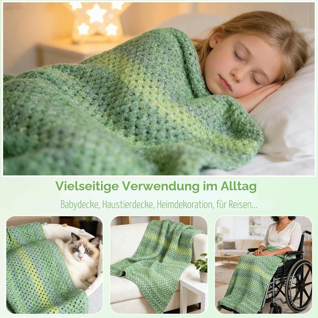 Aeelike Häkelset für Anfänger, Crochet Set Decke Erwachsene, Beginner Häkelsets mit 5 Knäuel Weich G
