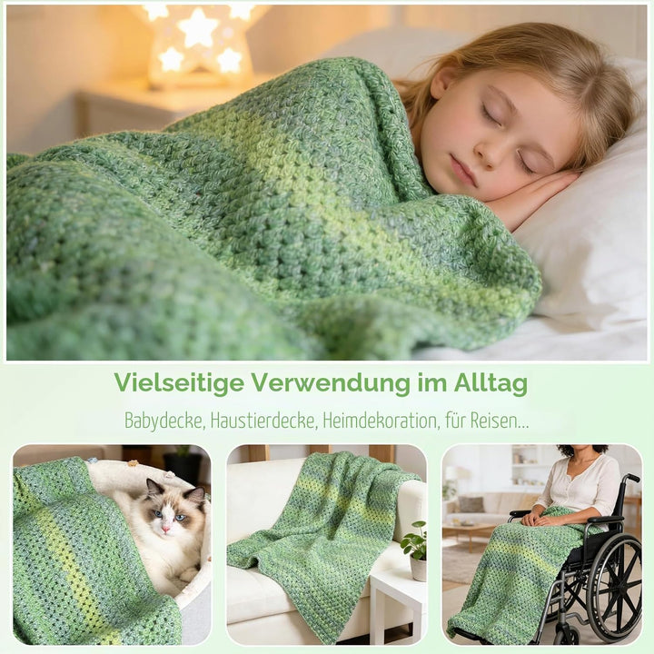 Aeelike Häkelset für Anfänger, Crochet Set Decke Erwachsene, Beginner Häkelsets mit 5 Knäuel Weich G