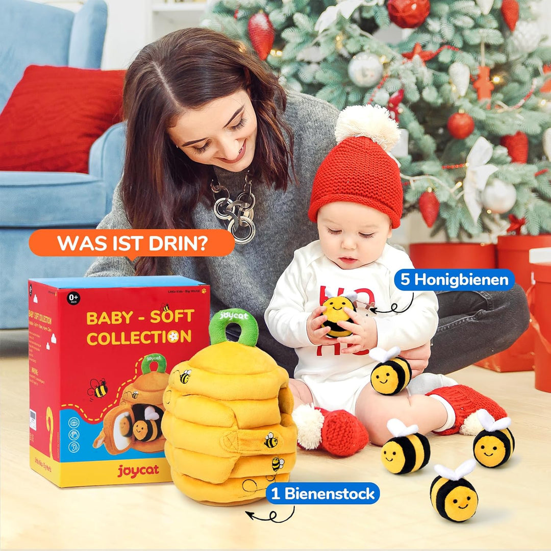JoyCat Baby Spielzeug 6-12 Monate, Baby Bienenstock mit 5 Bienen Sensorik Spielzeug, Rassel, Spiegel