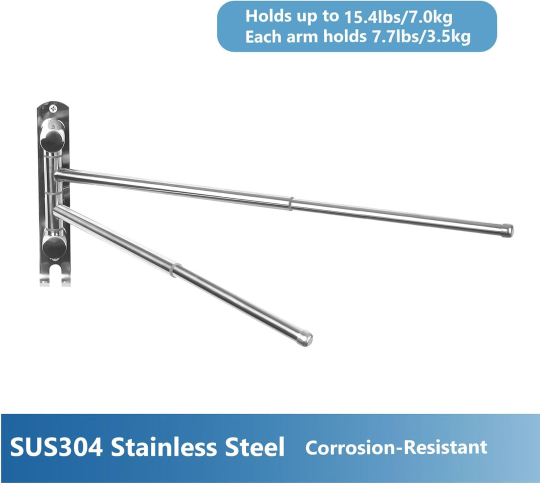 JSVER Handtuchhalter mit 2 Schwenkstangen,Edelstahl Handtuchhalter Bad mit Ausfahrbarer Arm bis zu 5