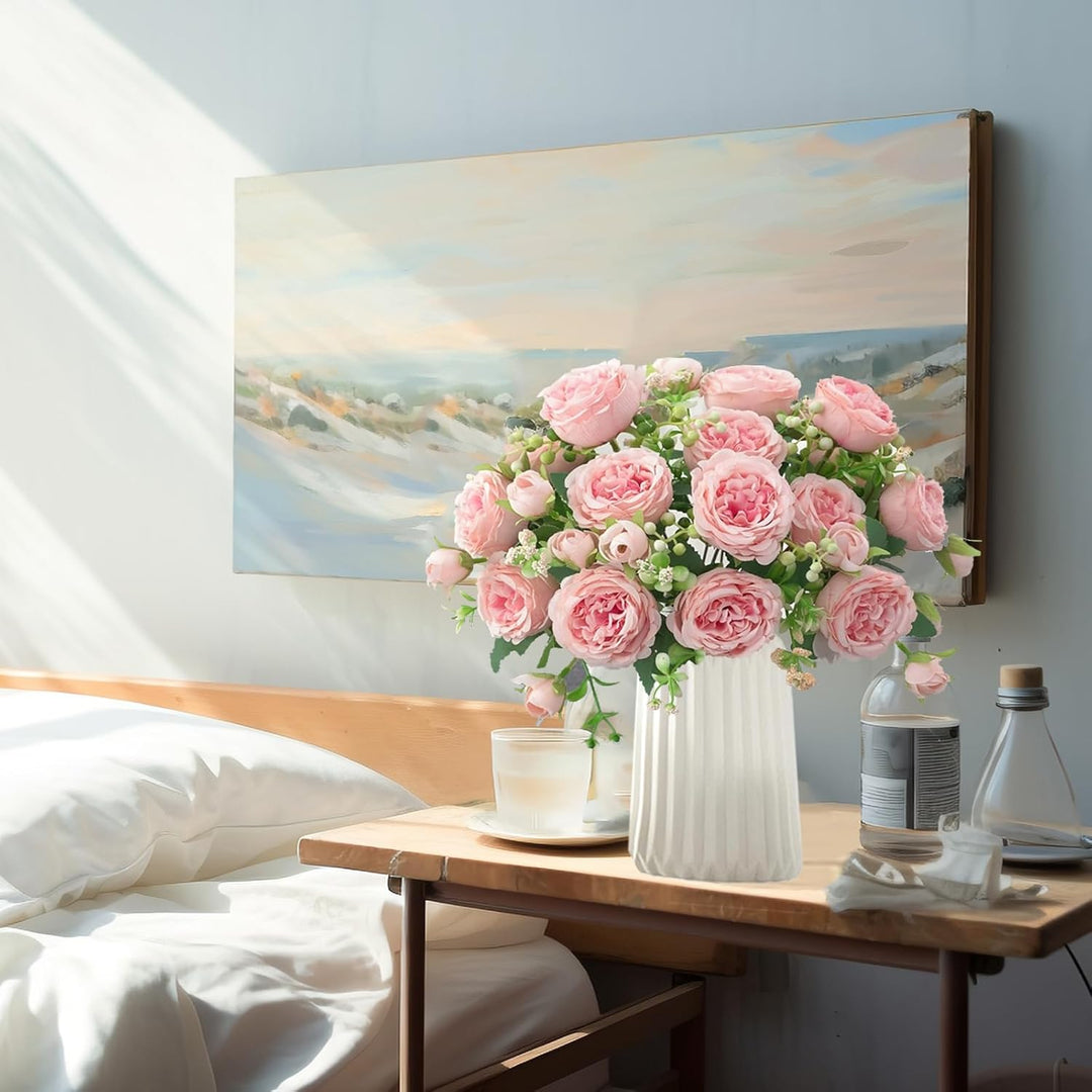 Silvotek Kunstblumen im Topf – Künstliche Blumen Tischdeko Wohnzimmer Pfingstrosen Künstlich, Deko B