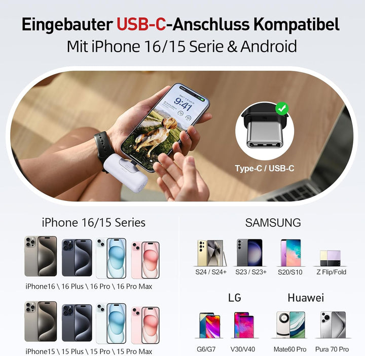 iWALK Powerbank 5500mAh Mini USB C Power Bank 22.5W Fast Charging Powerbank Klein Leicht Kompakte Ex