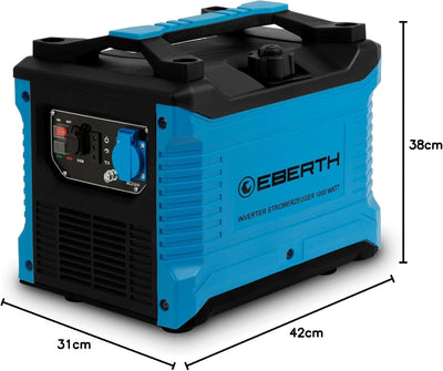 EBERTH 1000 Watt Inverter Stromerzeuger leise, Notstromaggregat mit 2 PS Benzinmotor, 4-Takt, Stromg