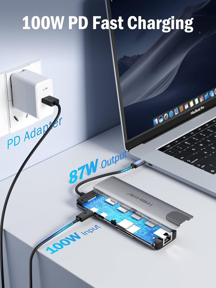 Docking Station USB C, Lemorele USB C Hub 9 in 1 Aluminiumgehäuse mit 1 Gbps Ethernet, 4K HDMI, 100W