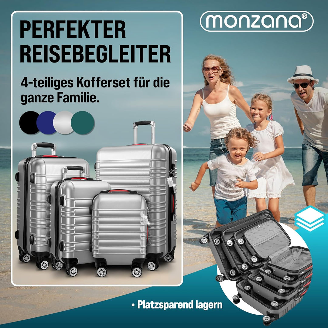 Monzana® 4tlg Kofferset Schloss Organizer Kofferwaage Gurt Gel-Griffe Zwillingsrollen Standfüsse Tro