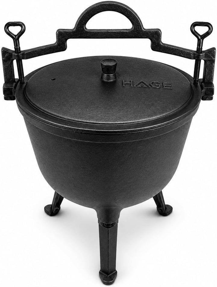 HAGE Gulaschkessel Gusseisen 4L mit Deckel und Standfüssen Dutch Oven Feuertopf für Lagerfeuer Grill