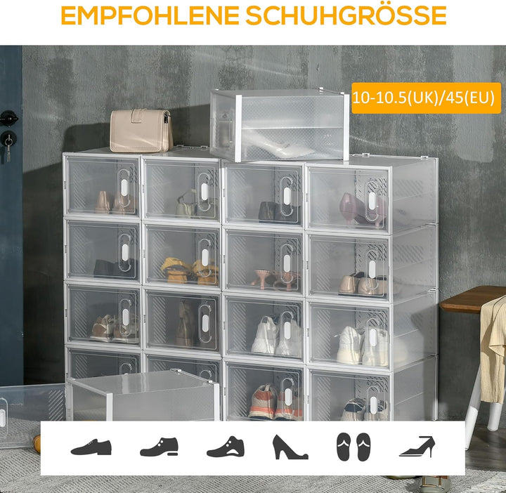 HOMCOM Schuhboxen 18er Set Schuhkarton stapelbar Schuhorganizer Schuhaufbewahrung Aufbewahrungsboxen