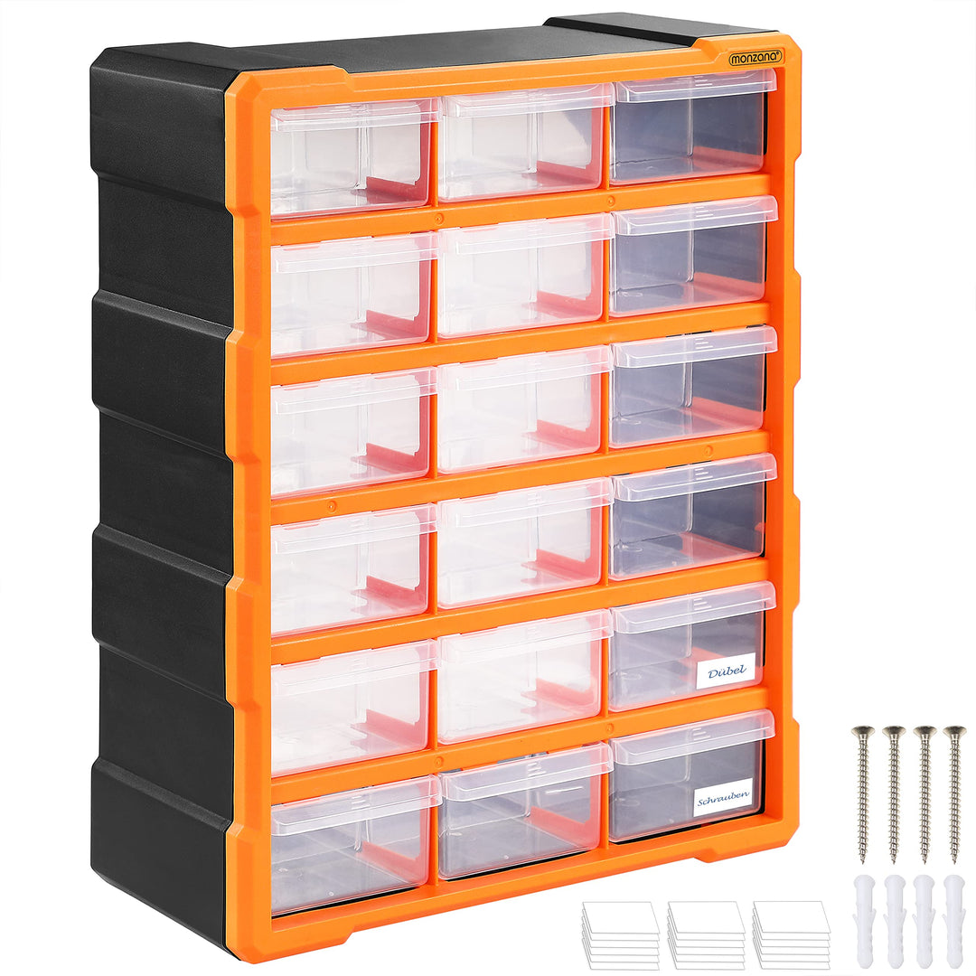 MONZANA® Sortimentskasten MW1506 18 Schubladen 47,5x38x16cm Trennwände bis 36 Fächer Werkstatt Sorti