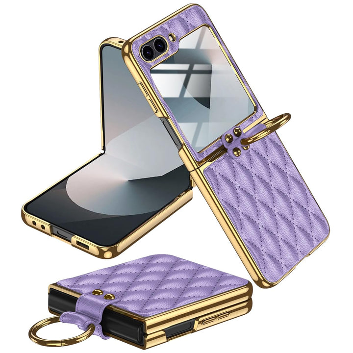 Miimall Lederhülle Kompatibel mit Samsung Galaxy Z Flip 6/Flip7 FE Hülle mit Kameraschutz+Ring Ständ