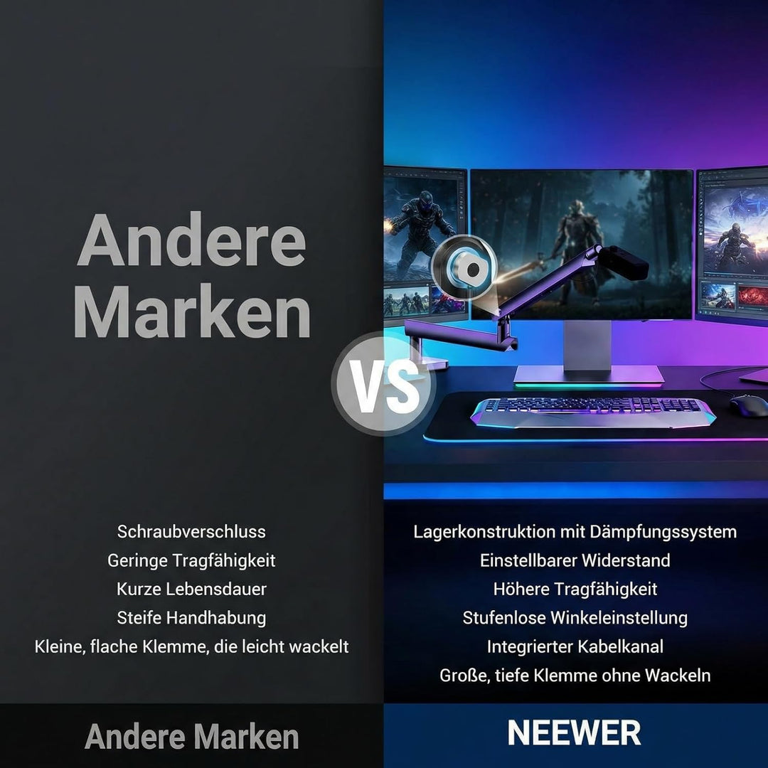 NEEWER Microphone Stand, Low Profile gedämpfter Mikrofon Halterung mit Boom Arm, 360° Kugelkopf, ver