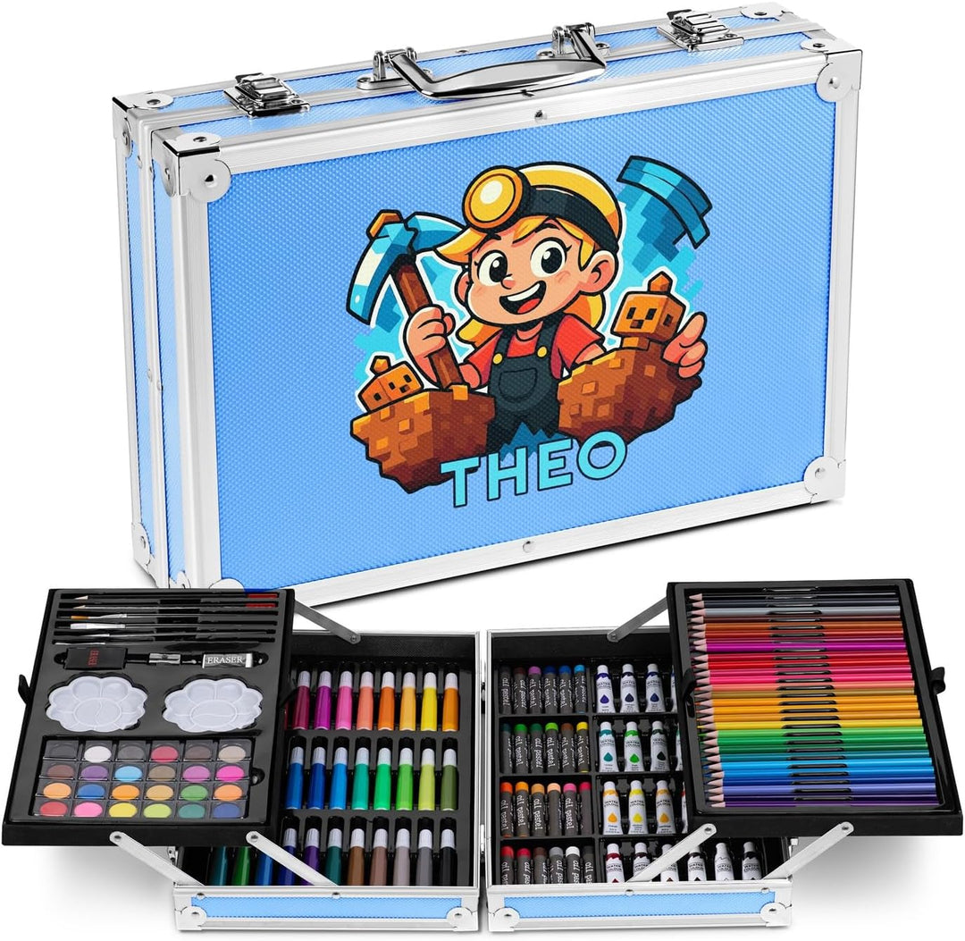Maverton personalisiertes Kunstset für Kinder - 118-teilig Malkoffer - Buntstifte Koffer Set - Gesch
