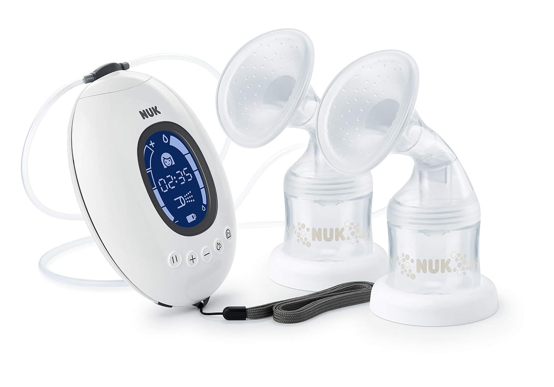 NUK Nature Sense Elektrische Doppelmilchpumpe | mit Akku, LCD-Display 2x 150 ml Muttermilchbehälter,