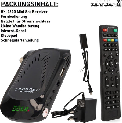 ZEHNDER HX 2600 Mini - Full HD DVB-S2 Receiver I externer IR Sensor mit LED Display I 2 in 1 Fernbed