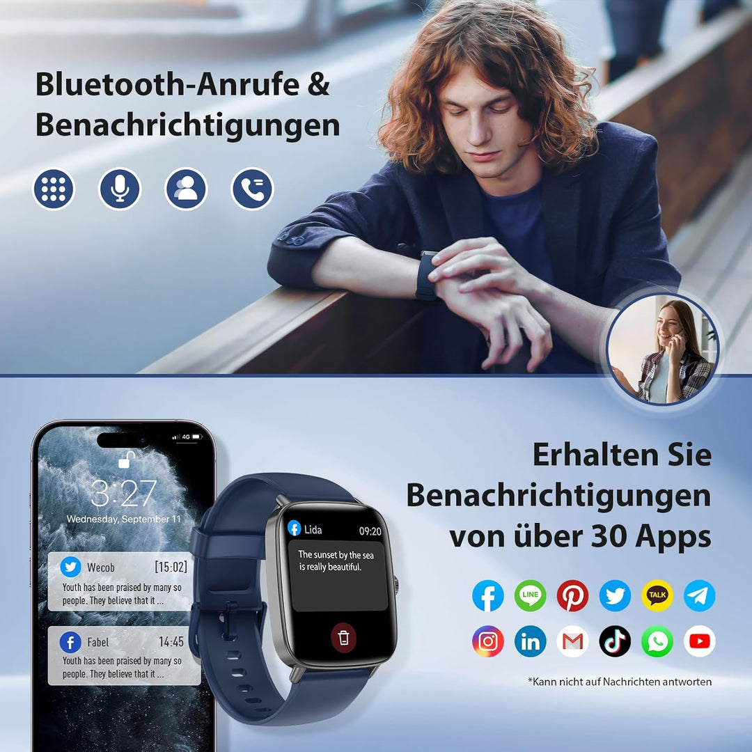 Yoever Smartwatch Herren Damen mit Telefonfunktion - 1.85" Fitnessuhr Herren mit Herzfrequenz SpO2 S