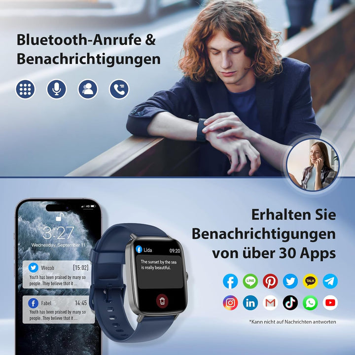 Yoever Smartwatch Herren Damen mit Telefonfunktion - 1.85" Fitnessuhr Herren mit Herzfrequenz SpO2 S