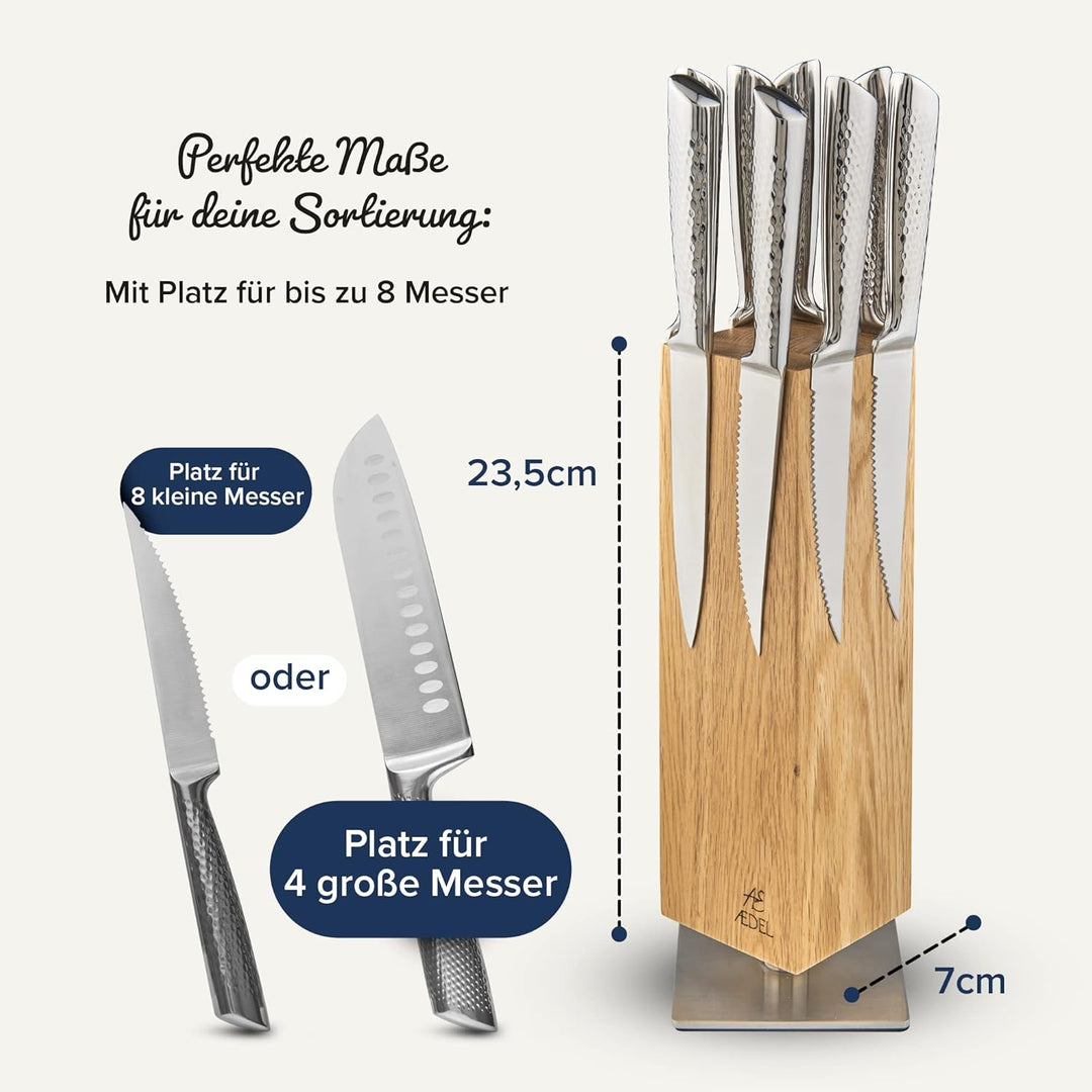 AEDEL Design Messerblock magnetisch & drehbar aus edlem Eichenholz | Messerhalter für mind. 4 grosse