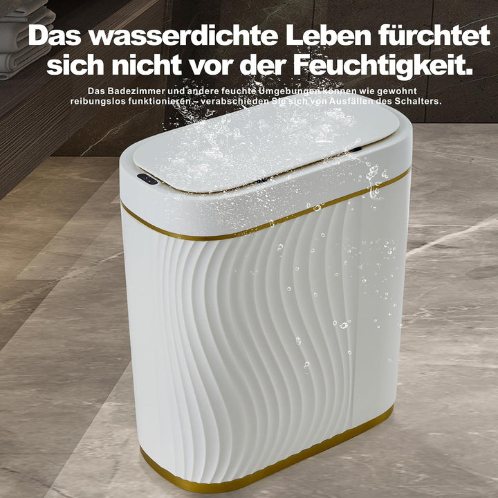 Automatischer Sensor-Mülleimer 8L, schmales Design, Weiss-Gold
