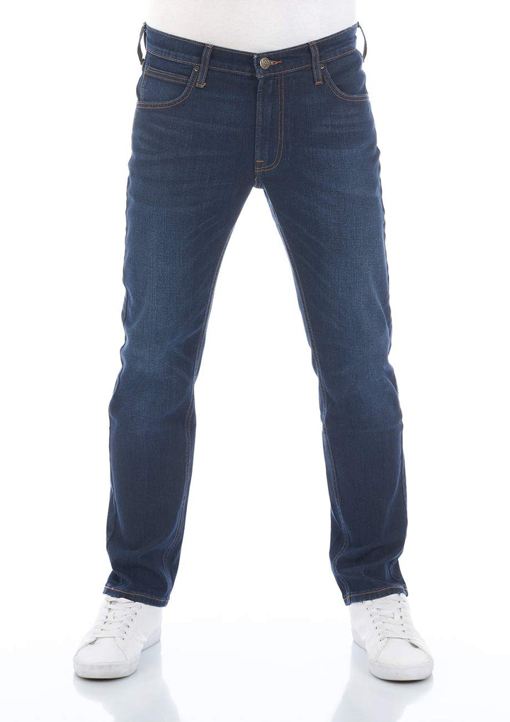 Lee Herren Jeans Regular Fit Daren Zip Fly Hose Straight Jeanshose Baumwolle Denim Stretch Blue Schw
