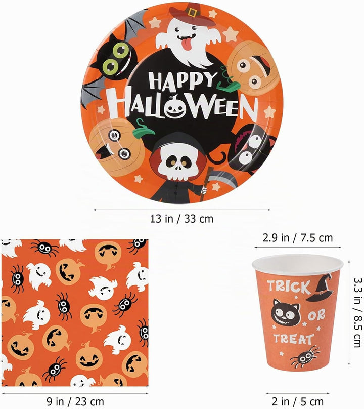 HEMOTON Set mit 24 Tellern, 24 Bechern und 48 Servietten für Halloween-Partys
