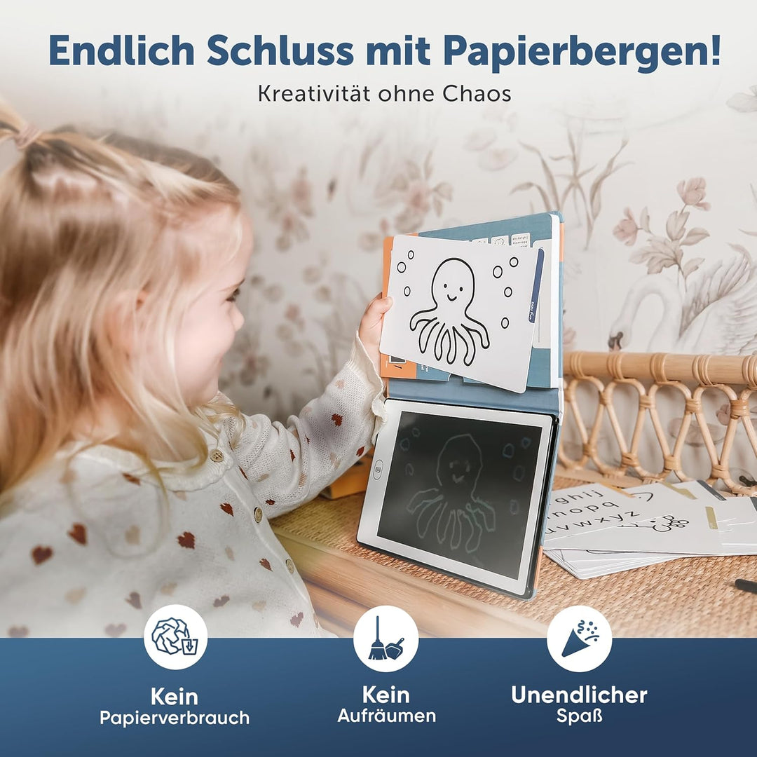 ZAZU Fun LCD Zeichentablet für Kinder – 8,5 Zoll Maltablet mit 40 Vorlagenkarten & Stift, Löschfunkt