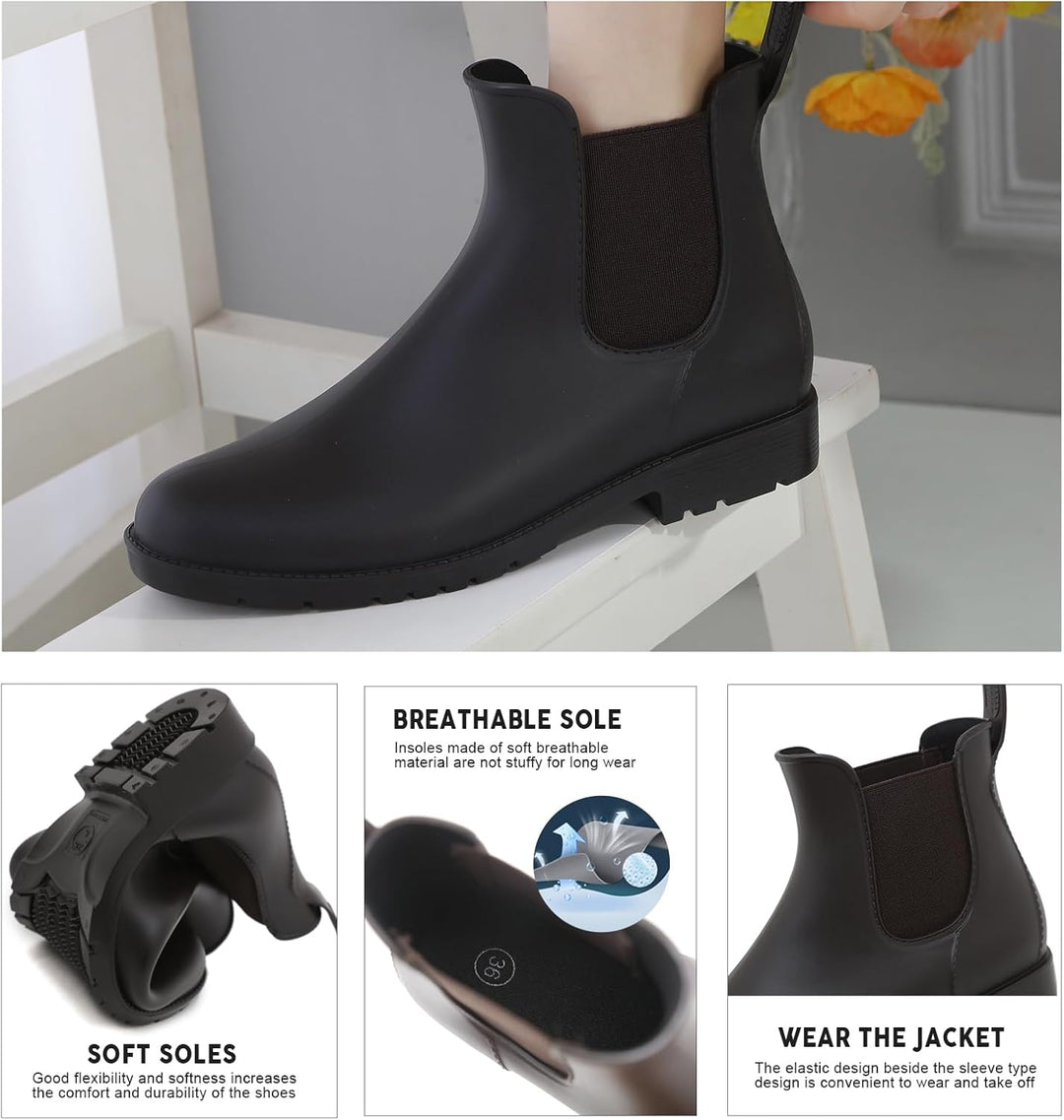 Acfoda Unisex-Erwachsene Gummistiefel Wasserdicht mit Blockabsatz, Gr.35-43 41 EU Braun, 41 EU Braun
