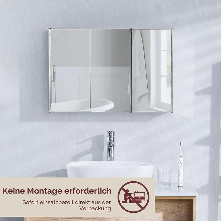 Bath Vida Designs Tiano Badezimmerschrank, dreifacher Spiegel, Wandmontage, moderner Aufbewahrungssc