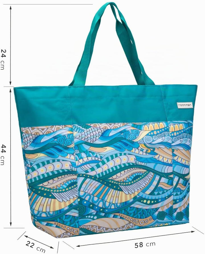 anndora XXL Shopper OCEAN - Strandtasche 40 Liter Schultertasche Einkaufstasche türkis gemustert Oce