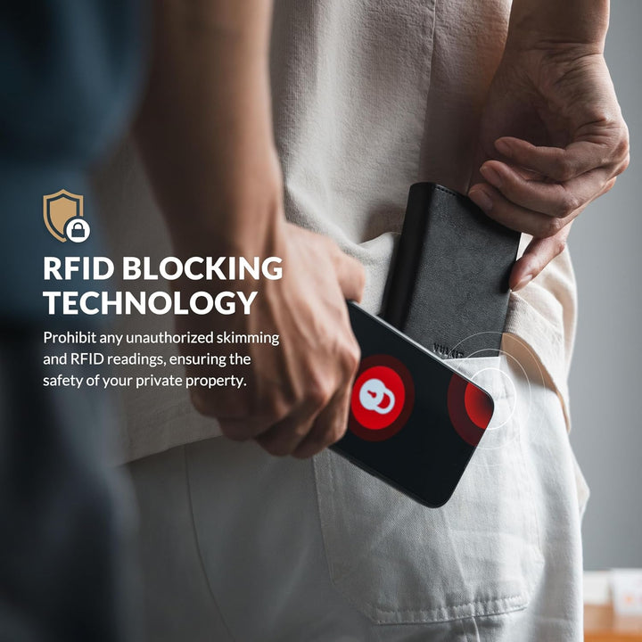 VULKIT Kreditkartenetui RFID-blockierende Pop-Up-Kartentasche aus Echtem Leder mit Geldscheinfach, A