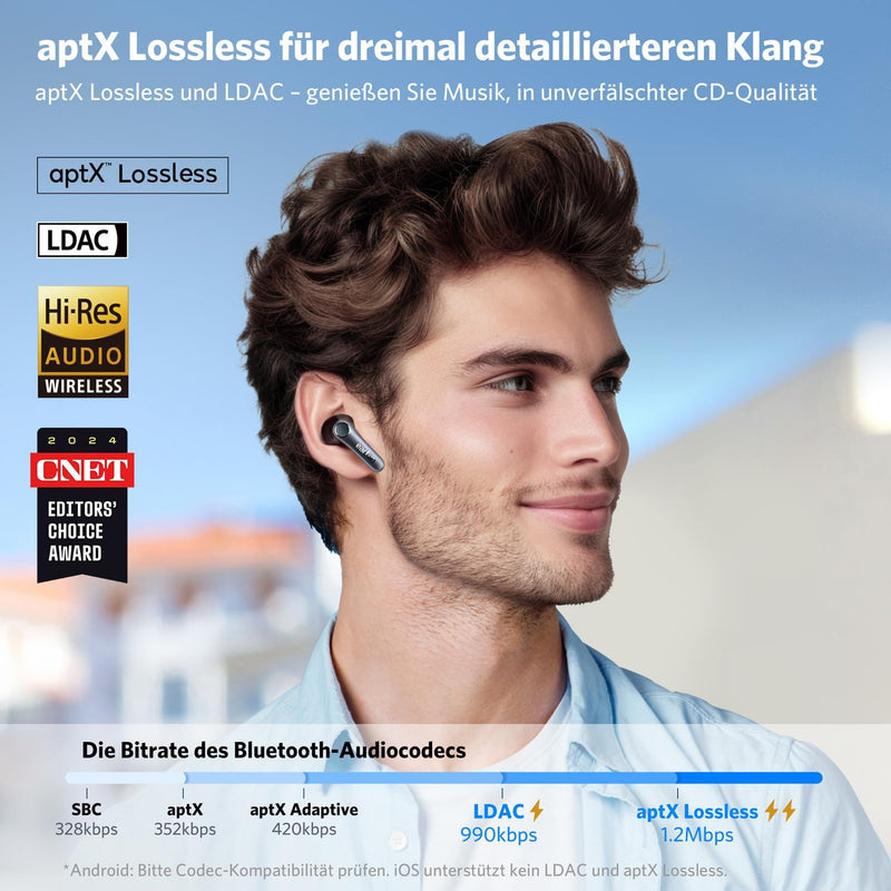 EarFun Air Pro 4 Bluetooth Kopfhörer mit Adaptive Hybride Geräuschunterdrückung, aptX Lossless, Hi-R