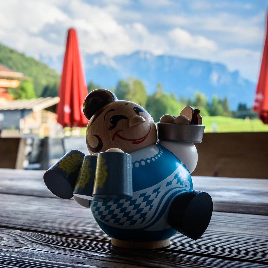 Seiffener Volkskunst | Räuchermännchen Räucherfrau | 10 cm | Kugelräuchermännchen aus dem Erzgebirge
