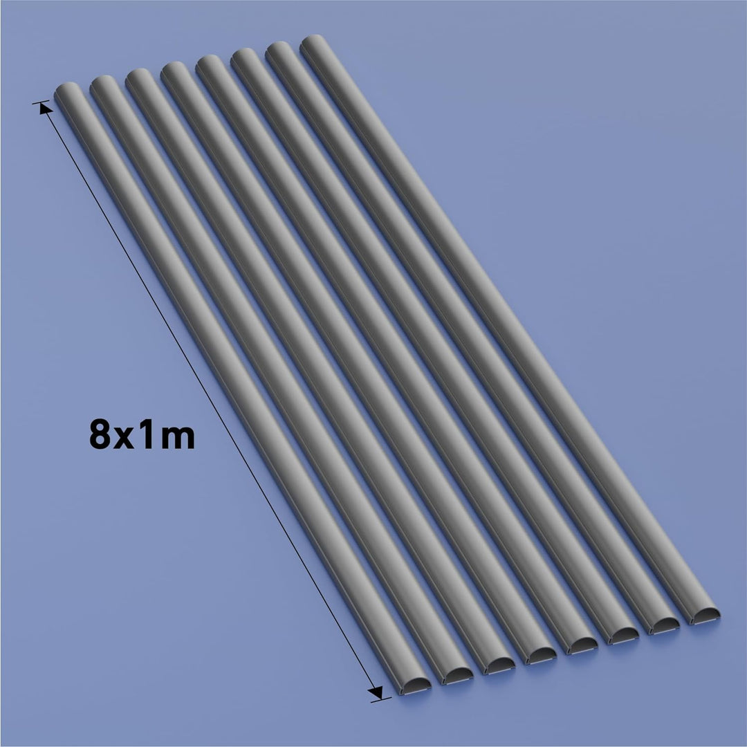 D-Line 1D3015A/8 Mini Kabelkanal Selbstklebender, Halbrunde Kabelführungen, Kabelleiste - 8x 30mm (B