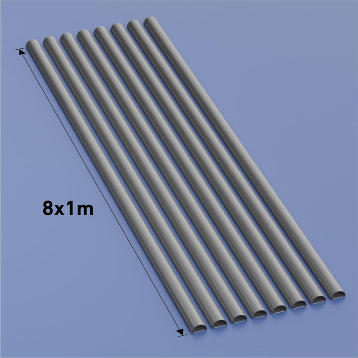 D-Line 1D3015A/8 Mini Kabelkanal Selbstklebender, Halbrunde Kabelführungen, Kabelleiste - 8x 30mm (B