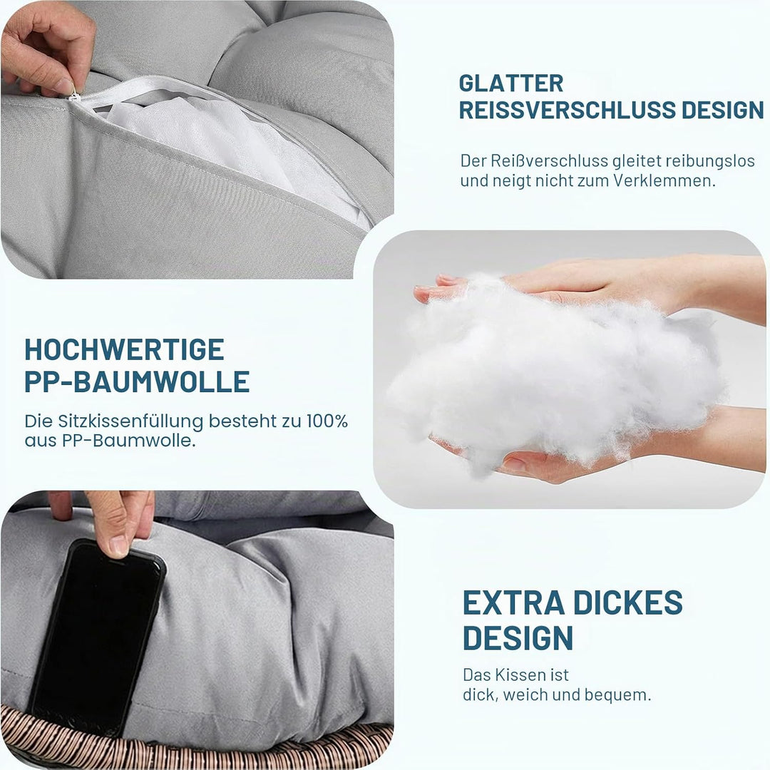 Hängesessel Kissen Sitzkissen Outdoor Polster für Polyrattan/Rattan | Ersatzkissen für Hängesessel S