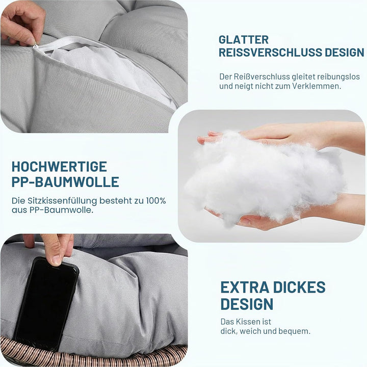 Hängesessel Kissen Sitzkissen Outdoor Polster für Polyrattan/Rattan | Ersatzkissen für Hängesessel S