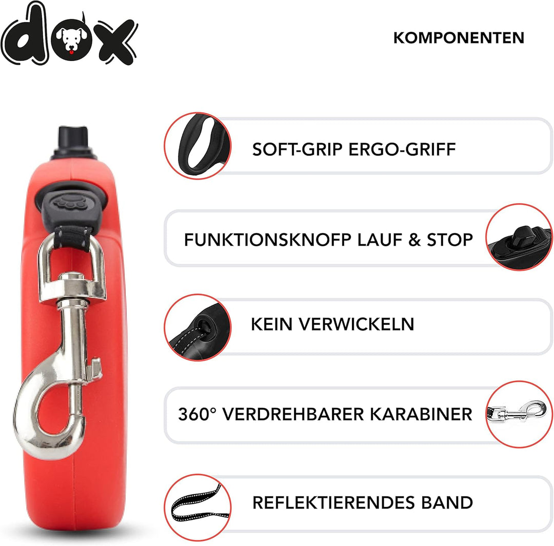 DDOXX Hundeleine Ausziehbar - Stabile Reflektierende Nylonstreifen Hundeleine Bissfest - Rollleine B