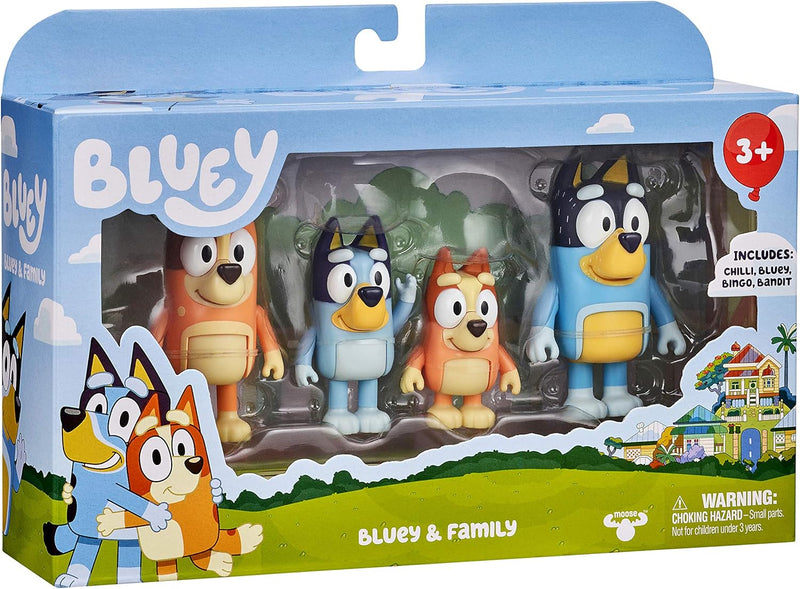 BlueY 4er-Figuren-Set Familie, Bingo, Bandit und Chilli; 6,3-7,6 cm grosse Figuren mit beweglichen G