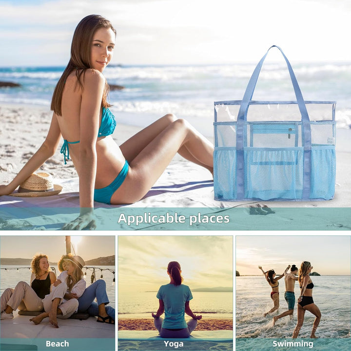 TINYAT Grosse transparente Tragetasche für Damen, transparent, Netzstoff, Strandtasche, Schultertasc