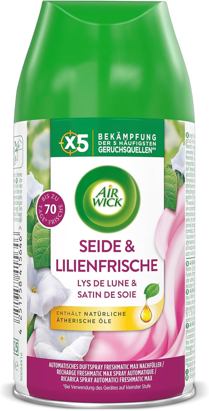 Air Wick Freshmatic Max Raumspray – Nachfüller für den Air Wick Freshmatic Max – Duft: Seide und Lil