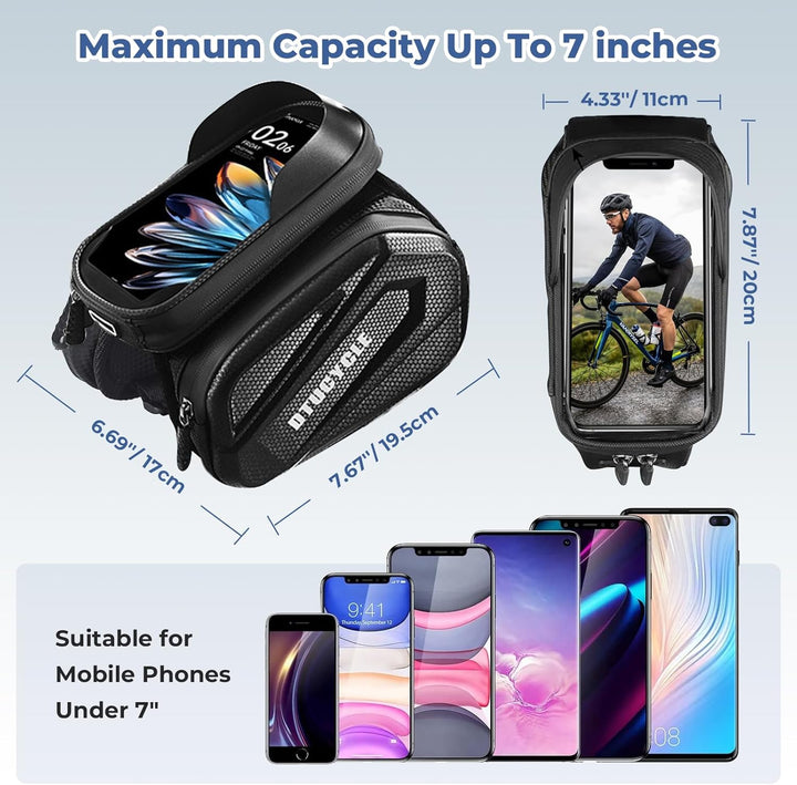 Fahrradtasche Rahmen, 2L Wasserdicht Handytasche Fahrrad, Rahmentasche Fahrrad mit 0.25mm Touchscree