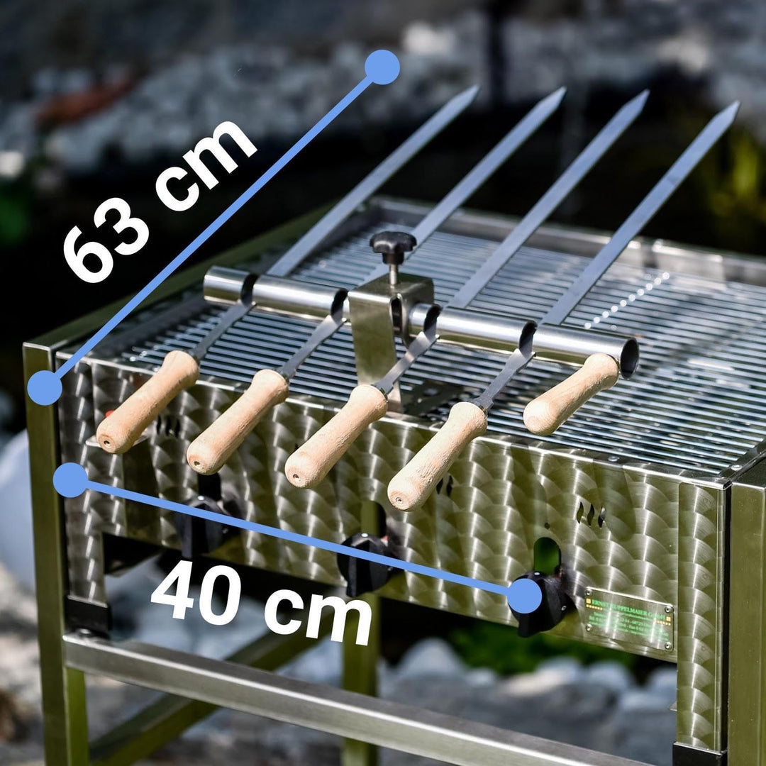 Premium Steckerlfisch Grillhalter für Gas- &amp; Kohlegrills - Platz für 4 Fische - Fisch Grill Aufsatz