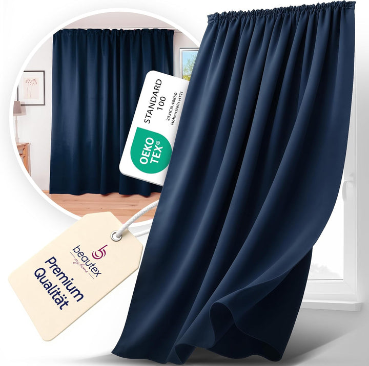 BEAUTEX Verdunkelungsgardine mit Kräuselband U-Band, Blackout Vorhang Blickdicht abdunkelnd, Grösse
