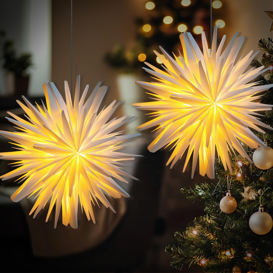 2er Set 45cm Weihnachtsstern Beleuchtet, Papiersterne Weihnachten, 3D Stern Fensterdeko, Weihnachtsd