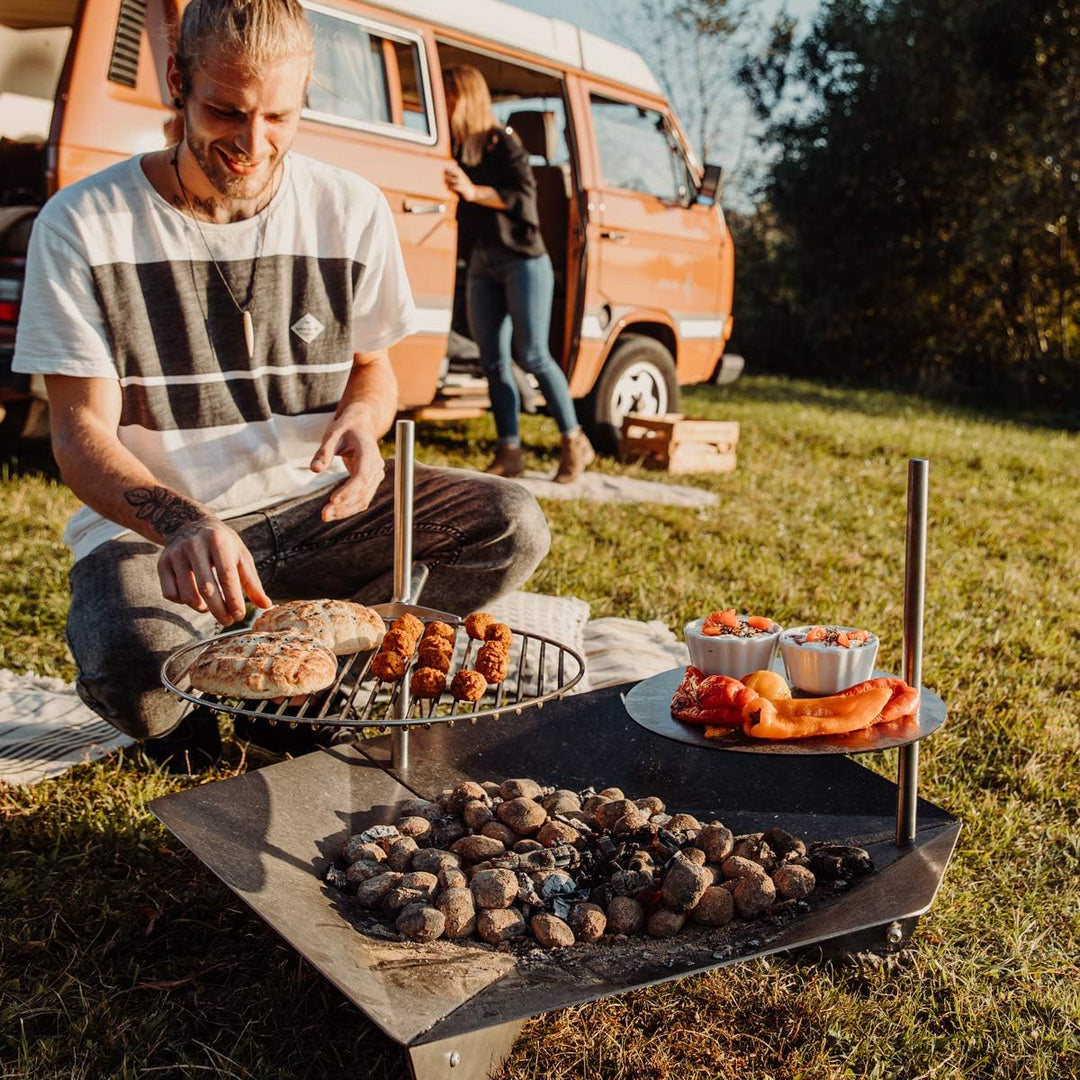 höfats - TRIPLE 90 Feuerschale - Design-Feuerstelle und Grill - für Terrasse und Garten - Corten-Sta